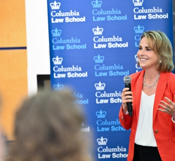 Anna Morawiec Mansfield speaking in Columbia Law School classroom