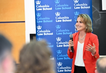 Anna Morawiec Mansfield speaking in Columbia Law School classroom