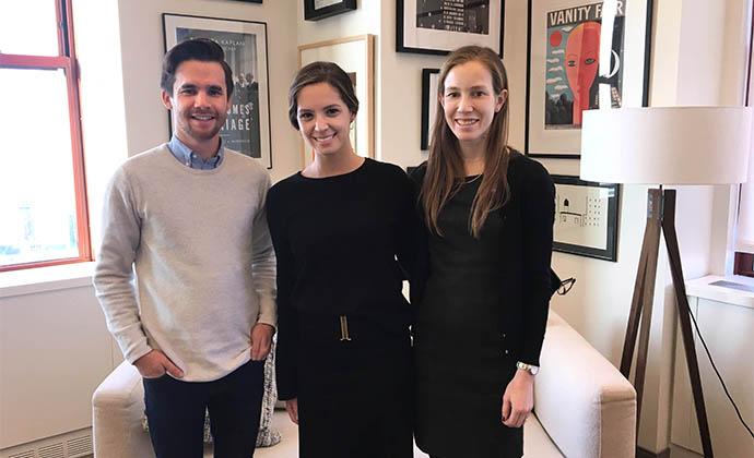 (Left to right) Kaplan & Company has three Columbia Law School graduates as associates: Thomas A. Bland ’17 LL.M., Emily Cole ’14, and Kyla P.S. Magun ’17.