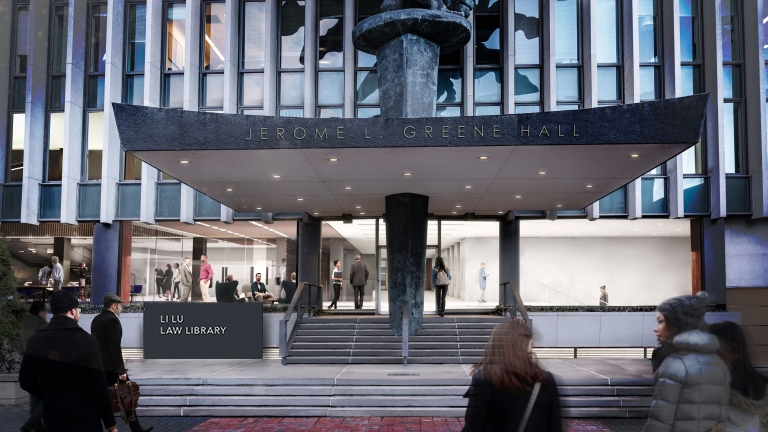 Li Lu Law Library Frontal Exterior at Night