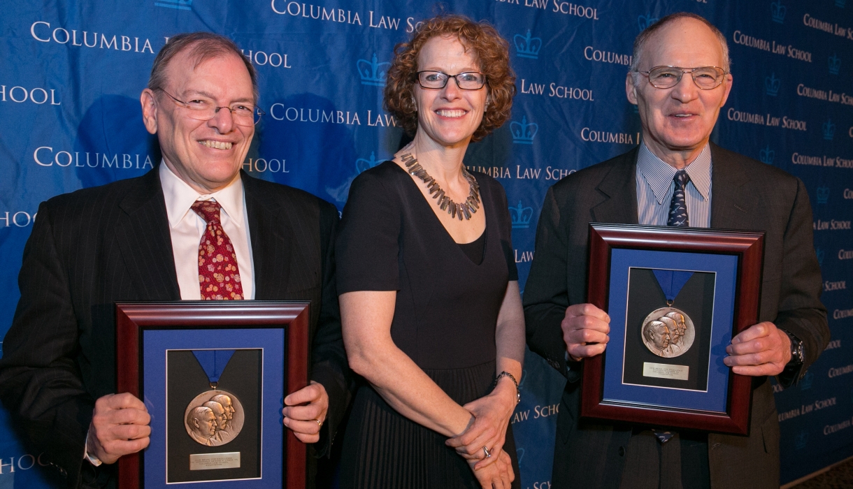 Judge Gerard E. Lynch ’75, Dean Gillian Lester, and Stephen Friedman ’62 at the Winter Luncheon