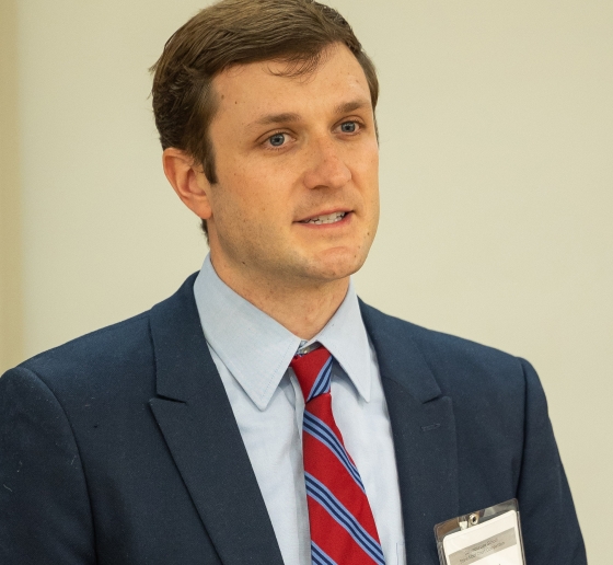 Alexander Herkert speaking at HFS Moot Court semi-finals